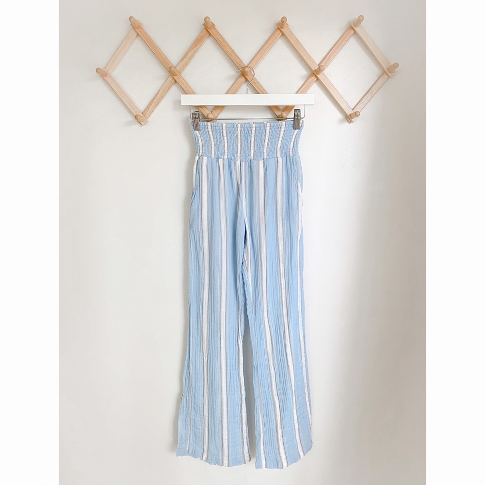 blue stripe beach pants